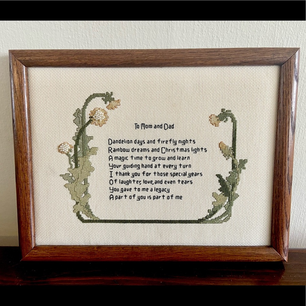 Vintage Handmade Cross Stitch Needlepoint Sampler